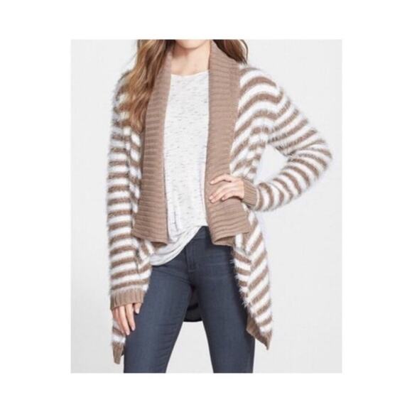 Anthropologie Pleione NWT Striped Eyelash Open Front Cardigan Sweater Size Large - Picture 3 of 16